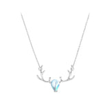 925 Silver Opal Deer Animal Choker Necklace Classic Fine Jewelry