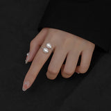 925 Silver Oval Pearl Adjustable Ring For Women