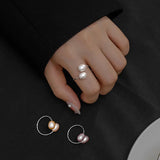 925 Silver Oval Pearl Adjustable Ring For Women