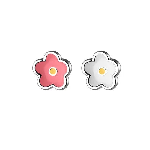 925 Sterling Silver Enamel Flowers Stud Earrings Women Fine Jewelry