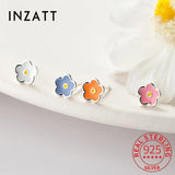925 Sterling Silver Enamel Flowers Stud Earrings Women Fine Jewelry
