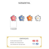 925 Sterling Silver Enamel Flowers Stud Earrings Women Fine Jewelry