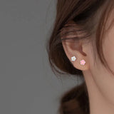 925 Sterling Silver Enamel Flowers Stud Earrings Women Fine Jewelry