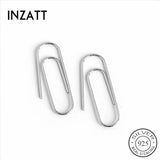 925 Silver Paper Clips Pin Ear Hoop Earrings Fine Jewelry