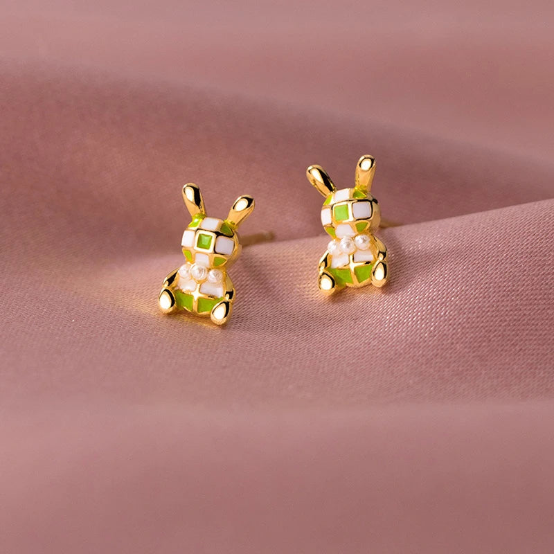925 Silver Pearl Rabbit Stud Earrings for Women Animal Jewelry