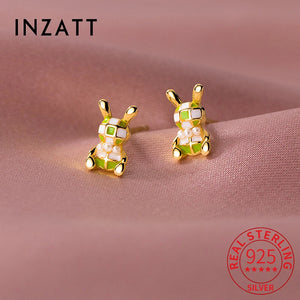 925 Silver Pearl Rabbit Stud Earrings for Women Animal Jewelry