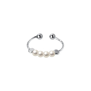 925 Silver Pearl Adjustable Ring Women Party Minimalist Fine Jewelry