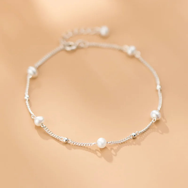 925 Sterling Silver Pearl Bead Bracelet Classic Fine Jewelry