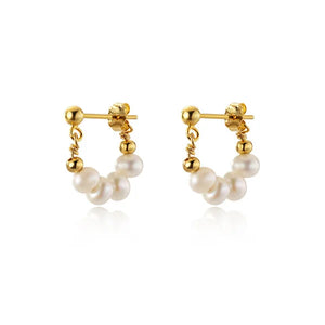 925 Silver Pearl Chain Stud Earrings Elegant Women Jewelry