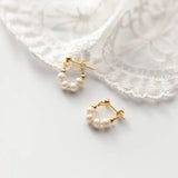 925 Silver Pearl Chain Stud Earrings Elegant Women Jewelry