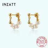 925 Silver Pearl Chain Stud Earrings Elegant Women Jewelry