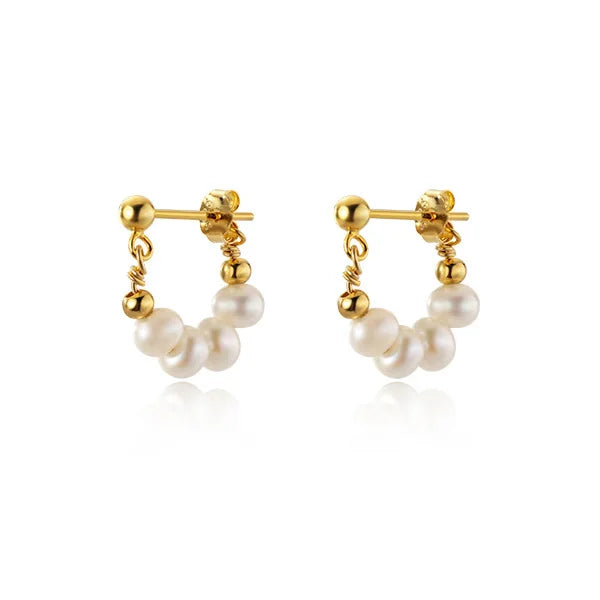 925 Silver Pearl Chain Stud Earrings Elegant Women Jewelry