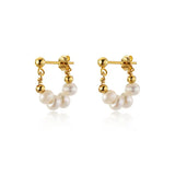 925 Silver Pearl Chain Stud Earrings Elegant Women Jewelry