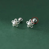 925 Silver Pearl Flower Stud Earrings Classic Jewelry for Women