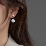 925 Silver Pearl Flower Pendant Earrings Women Gift
