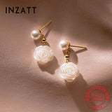 925 Silver Pearl Flower Pendant Earrings Women Gift