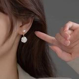 925 Silver Pearl Flower Pendant Earrings Women Gift