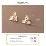 925 Silver Pearl Flower Stud Earrings Women's Fine Jewelry