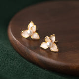 925 Silver Pearl Flower Stud Earrings Women's Fine Jewelry