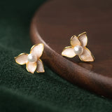 925 Silver Pearl Flower Stud Earrings Women's Fine Jewelry