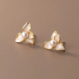 925 Silver Pearl Flower Stud Earrings Women's Fine Jewelry