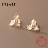 925 Silver Pearl Flower Stud Earrings Women's Fine Jewelry