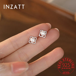 925 Silver Pearl Flower Stud Earrings Women Fine Jewelry