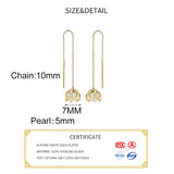 925 Silver Pearl Long Tassel Drop Earrings Women Party Fine Jewelry