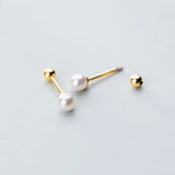 925 Silver Pearl Round Stud Earrings Women's Birthday Party Jewelry Gift