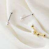 925 Silver Pearl Round Stud Earrings Women's Birthday Party Jewelry Gift
