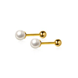925 Silver Pearl Round Stud Earrings Women's Birthday Party Jewelry Gift