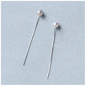 925 Silver Pearl Zircon Stud Earrings Women Geometric Round Fine Jewelry
