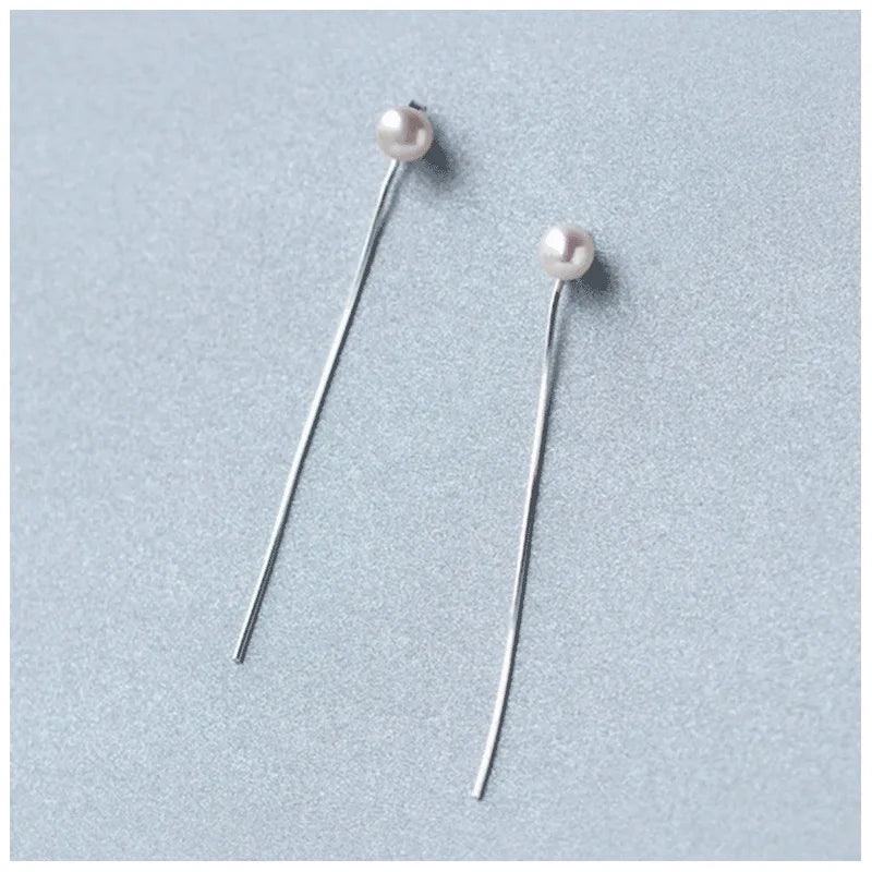 925 Silver Pearl Zircon Stud Earrings Women Geometric Round Fine Jewelry