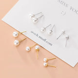 925 Silver Pearl Zircon Stud Earrings Women Geometric Round Fine Jewelry