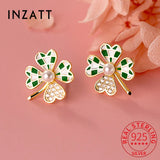 925 Silver Pearl Zircon Clover Stud Earrings For Women
