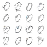 925 Silver Pearl Zircon Letter V Heart Star Adjustable Ring