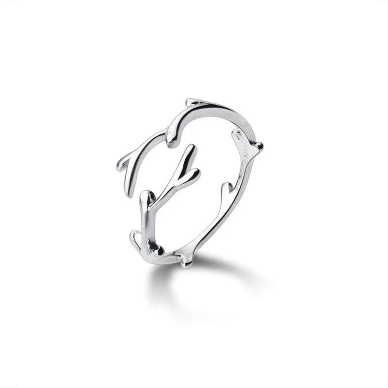 925 Silver Pearl Zircon Letter V Heart Star Adjustable Ring