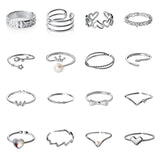 925 Silver Pearl Zircon Letter V Heart Star Adjustable Ring