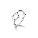 925 Silver Pearl Zircon Letter V Heart Star Adjustable Ring