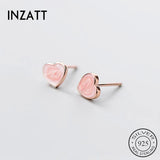 925 Silver Pink Heart Stud Earrings Party Jewelry