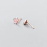925 Silver Pink Heart Stud Earrings Party Jewelry