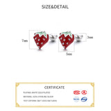 925 Silver Red Strawberry Stud Earrings for Women Party Fine Jewelry