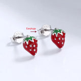 925 Silver Red Strawberry Stud Earrings for Women Party Fine Jewelry