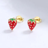 925 Silver Red Strawberry Stud Earrings for Women Party Fine Jewelry
