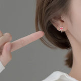 925 Sterling Silver Red Heart Hoop Earrings Bohemian Fine Jewelry