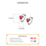925 Sterling Silver Red Heart Hoop Earrings Bohemian Fine Jewelry