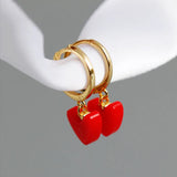 925 Silver Red Heart Hoop Earrings Fine Jewelry