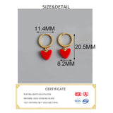 925 Silver Red Heart Hoop Earrings Fine Jewelry