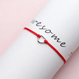 925 Silver Red Rope Heart Charm Bracelet For Women