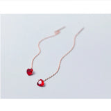 925 Silver Romantic Drop Earrings Wedding Red Heart Pendant